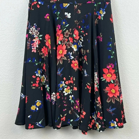 EXPRESS Floral Dress Womens Size 0 Fit & Flare Pleated Sleeveless Chiffon Black - Picture 5 of 9